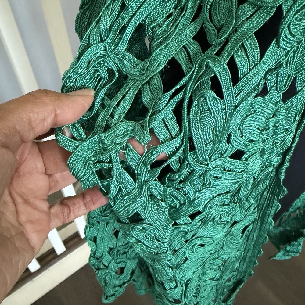 Chicos Travelers Crochet Cardigan Jacket Green Sz 3 Romantic Cottage‎ XL Resort - Picture 10 of 10